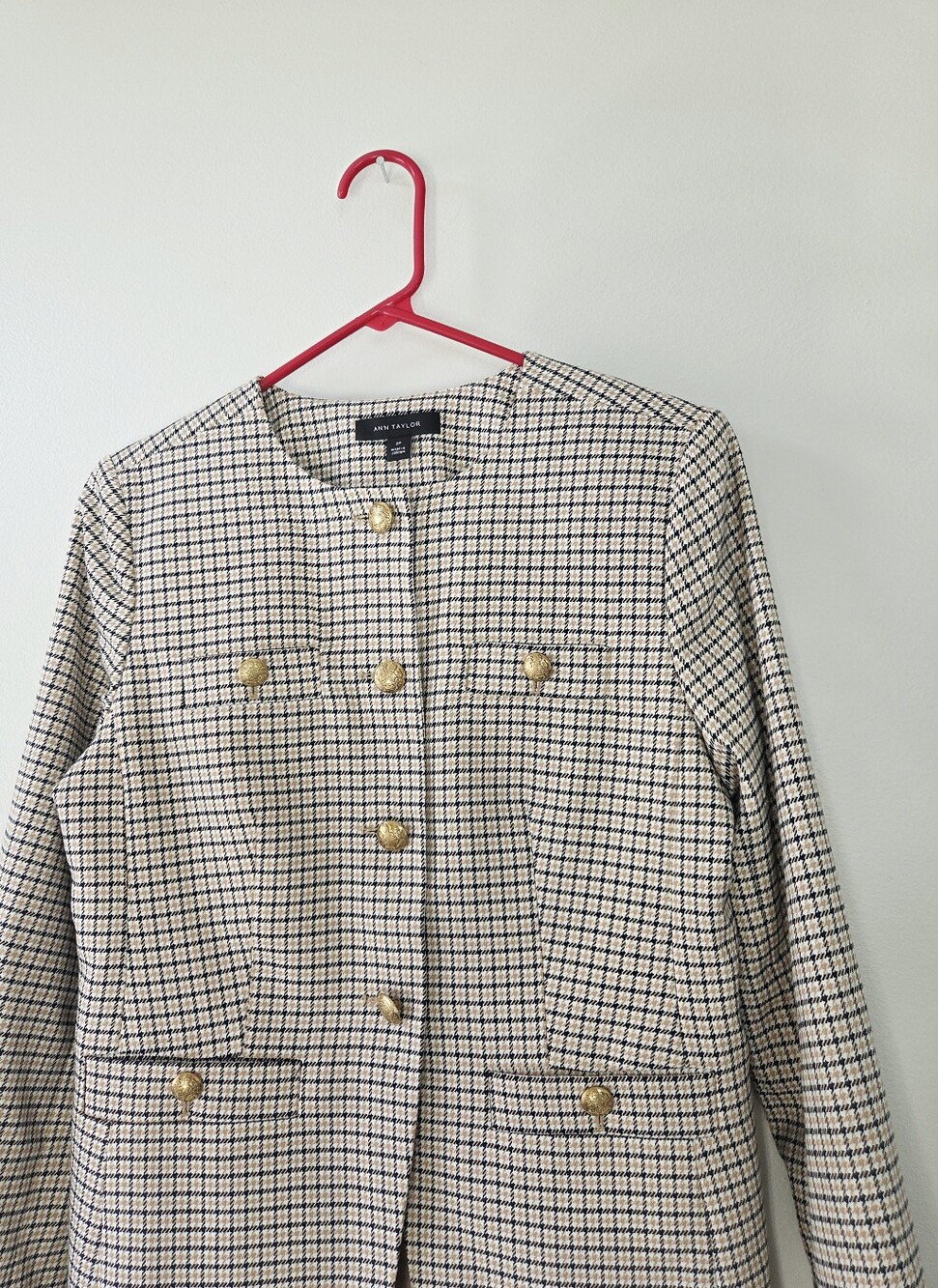 Ann Taylor Houndstooth Cream Split Hem Jacket Size 2P Petite - Picture 8 of 10
